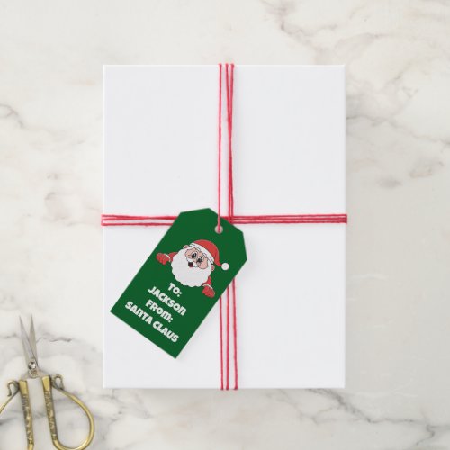 Cute Green From Santa Claus Custom Kids Gift Tags