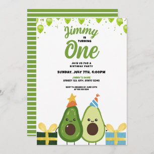 Cute Green Fruit Avocado Birthday Invitation