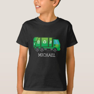 Cute Green Garbage Recycle Truck with Kids Name T-Shirt