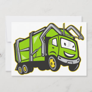 Cute Green Garbage Truck Invitation