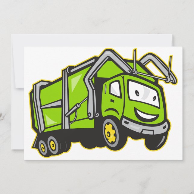 Cute Green Garbage Truck Invitation (Front)