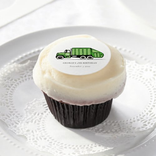 Cute Green Garbage Truck Kids Any Age Birthday  Edible Frosting Rounds