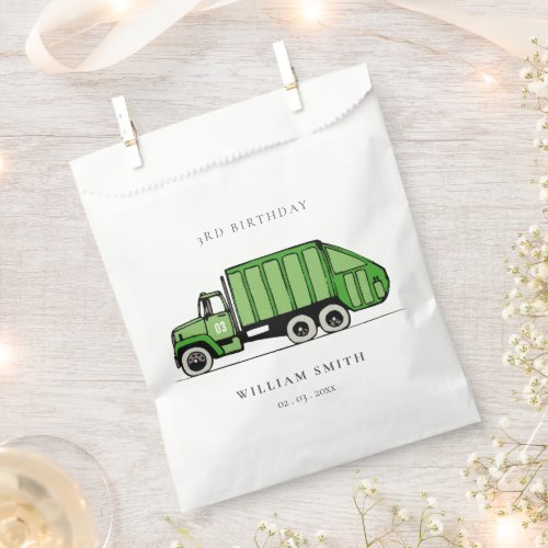 Cute Green Garbage Truck Kids Any Age Birthday Favor Bag