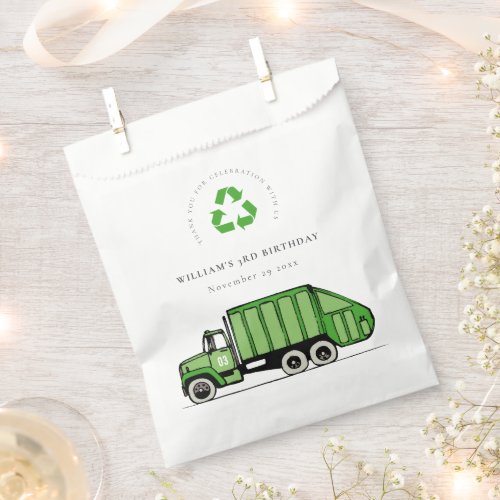 Cute Green Garbage Truck Kids Any Age Birthday Favor Bag