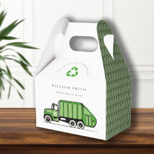 Cute Green Garbage Truck Kids Any Age Birthday Favor Boxes