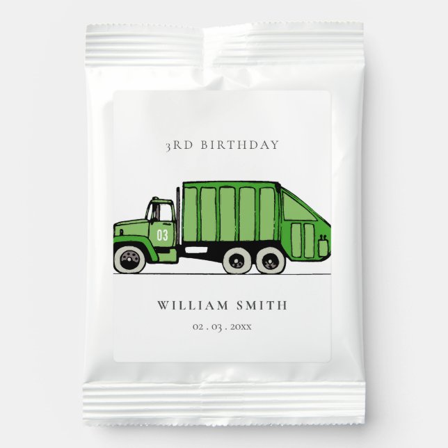 Cute Green Garbage Truck Kids Any Age Birthday Lemonade Drink Mix (Front)