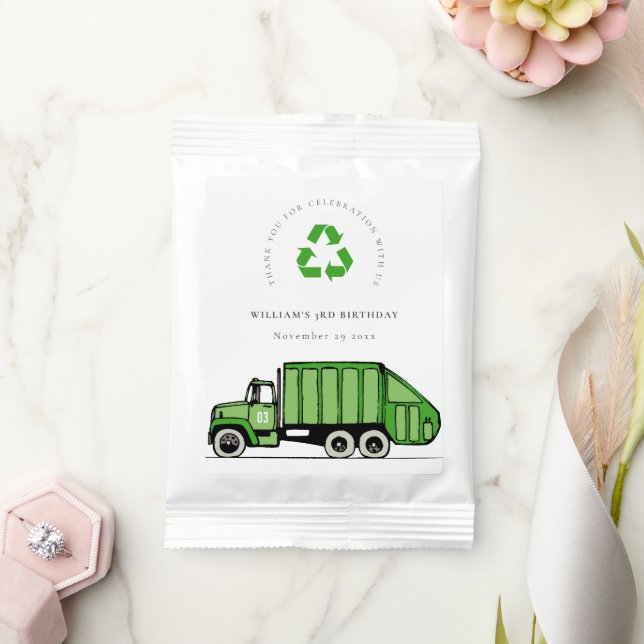 Cute Green Garbage Truck Kids Any Age Birthday Lemonade Drink Mix (Wedding)