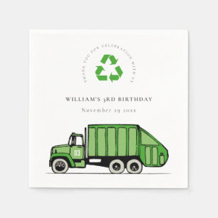 Cute Green Garbage Truck Kids Any Age Birthday Napkins