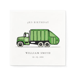 Cute Green Garbage Truck Kids Any Age Birthday Napkins