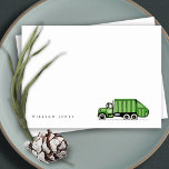 Cute Green Garbage Truck Kids Any Age Birthday  Note Card<br><div class="desc">A Fun Cute Boys GARBAGE TRUCK THEME BIRTHDAY Collection.- it's an Elegant Simple Minimal sketchy Illustration of green garbage recycle truck,  perfect for your little ones birthday party. It’s very easy to customize,  with your personal details. If you need any other matching product or customization,  kindly message via Zazzle.</div>