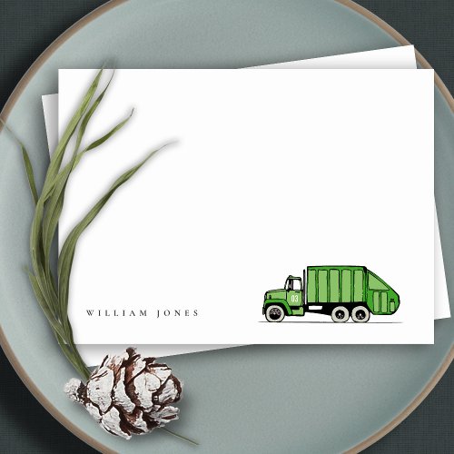 Cute Green Garbage Truck Kids Any Age Birthday  Note Card