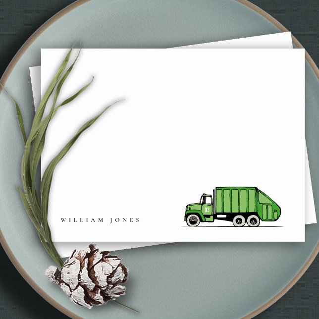 Cute Green Garbage Truck Kids Any Age Birthday  Note Card (Creator Uploaded)