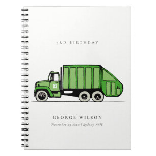 Cute Green Garbage Truck Kids Any Age Birthday Notebook