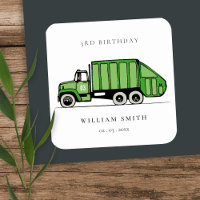 Cute Green Garbage Truck Kids Any Age Birthday
