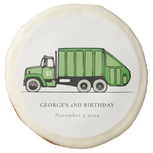 Cute Green Garbage Truck Kids Any Age Birthday Sugar Cookie