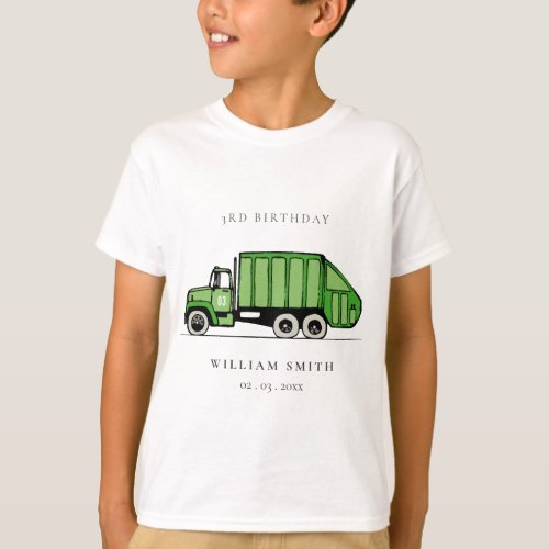 Cute Green Garbage Truck Kids Any Age Birthday T_Shirt