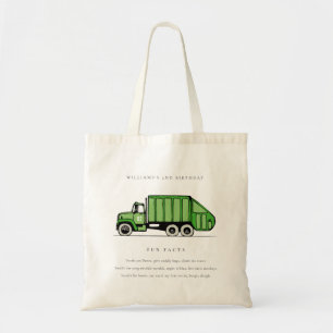 Cute Green Garbage Truck Kids Fun Facts Birthday Tote Bag