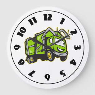 Cute Green Garbage Truck Large Clock