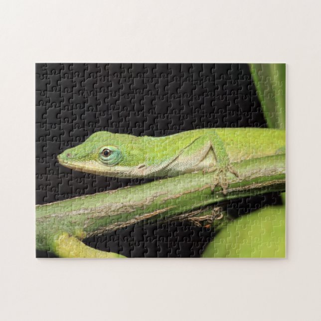 Cute Green Garden Anole Lizard Nature Wildlife Jigsaw Puzzle (Horizontal)