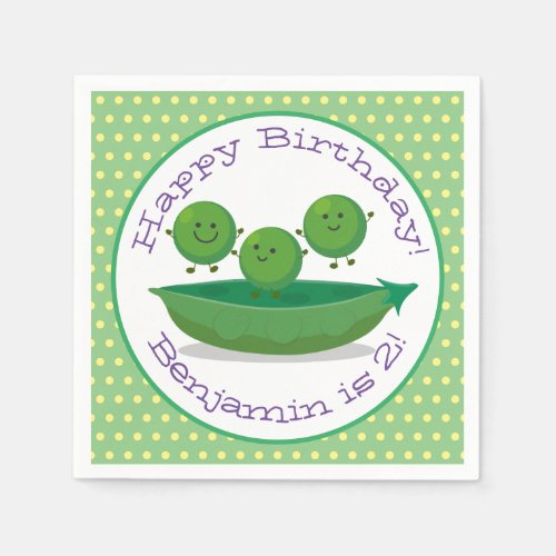 Cute green garden peas cartoon illustration napkins