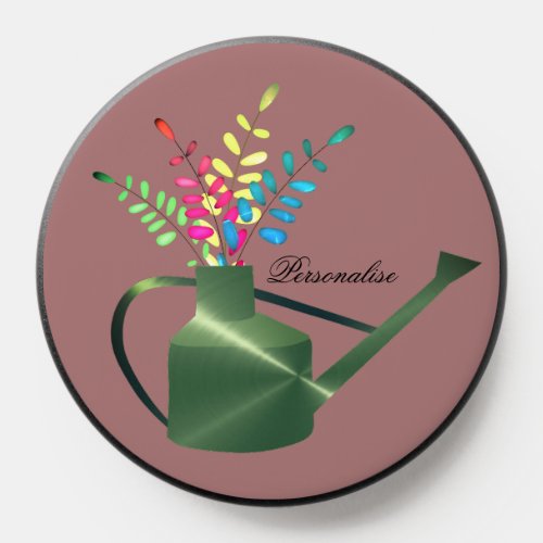 Cute Green Gardening Watering Can Floral Pink PopSocket