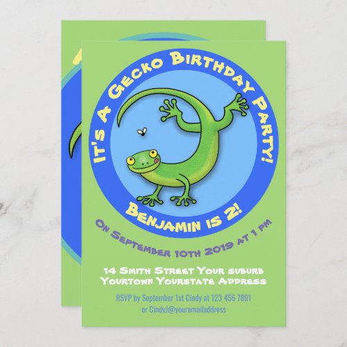 Cute green gecko cartoon invitation