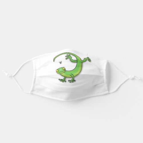 Cute green gecko lizard cartoon illustration adult cloth face mask