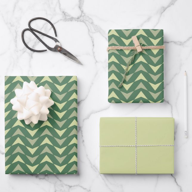 Cute Green Geometric Triangles Pattern  Wrapping Paper Sheets (Front)