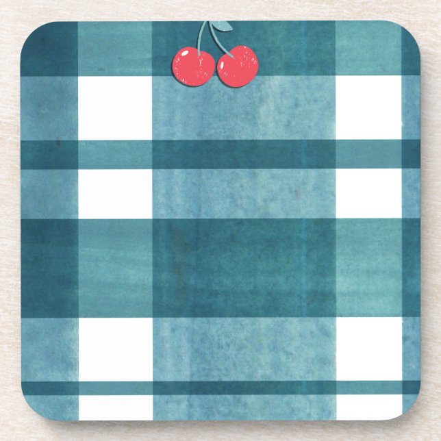 Cute green gingham beverage coaster (Front)