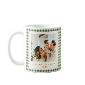 Cute Green Gingham Plaid Custom Photo Christmas Coffee Mug