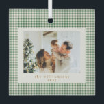 Cute Green Gingham Plaid Custom Photo Christmas Glass Ornament<br><div class="desc">Add a touch of festive charm to your holiday tree with this cute green gingham plaid custom photo Christmas glass ornament. The classic gingham pattern in a cheerful green provides a playful, cozy backdrop for your favorite family photo. This ornament combines a timeless plaid design with your treasured memories, creating...</div>