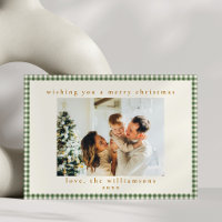 Cute Green Gingham Plaid Custom Photo Christmas