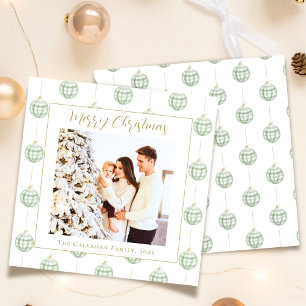 Cute Green Gingham Plaid Custom Photo Christmas Holiday Card