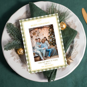 Cute Green Gingham Plaid Custom Photo Christmas Holiday Card