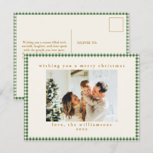 Cute Green Gingham Plaid Custom Photo Christmas Holiday Postcard