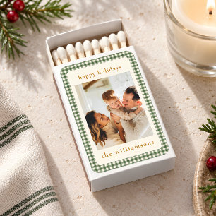 Cute Green Gingham Plaid Custom Photo Christmas Matchboxes