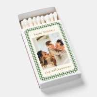 Cute Green Gingham Plaid Custom Photo Christmas