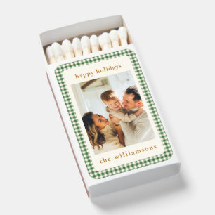Cute Green Gingham Plaid Custom Photo Christmas Matchboxes