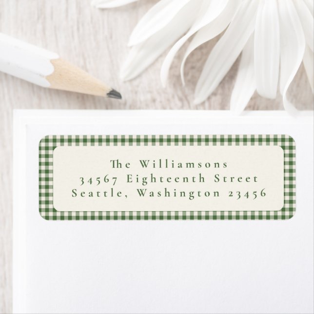 Cute Green Gingham Plaid Custom Return Address Label (Insitu)