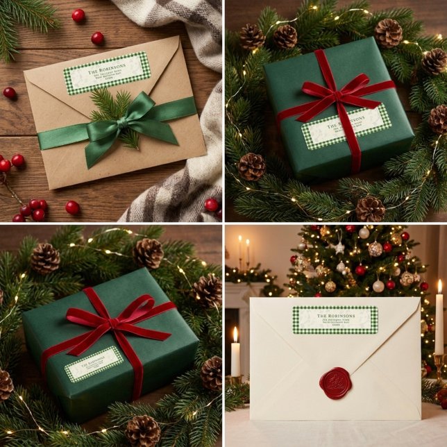 Cute Green  gingham plaid Custom return address Label (Creator Uploaded)