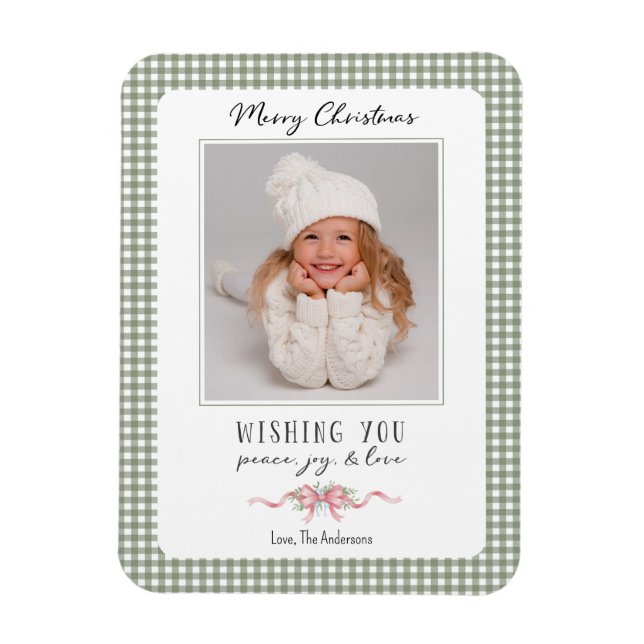 Cute Green Gingham Plaid Preppy Photo Magnet (Vertical)