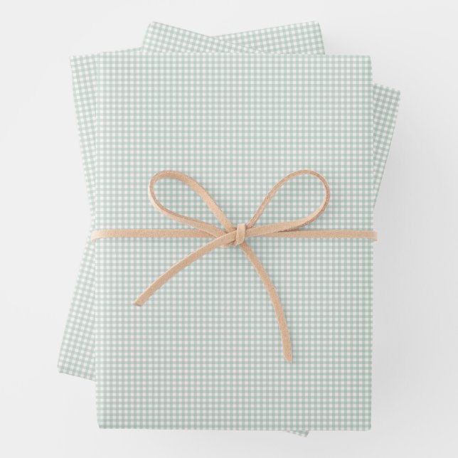 Cute green gingham simple classic checks wrapping paper sheets (In situ)