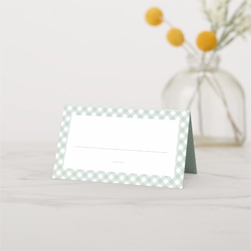 Cute green gingham simple neutral baby shower place card