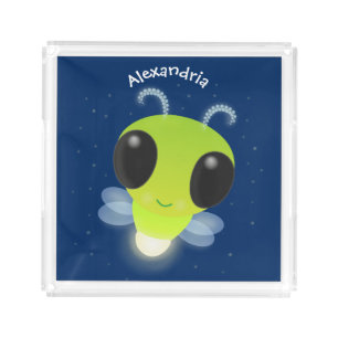 Cute green glow bug firefly cartoon illustration acrylic tray