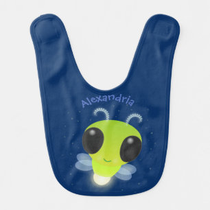 Cute green glow bug firefly cartoon illustration baby bib