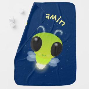 Cute green glow bug firefly cartoon illustration baby blanket