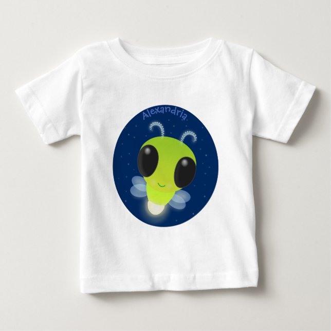 Cute green glow bug firefly cartoon illustration baby T-Shirt (Front)