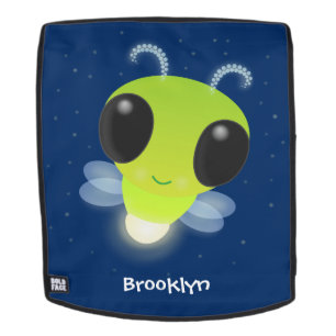 Cute green glow bug firefly cartoon illustration backpack