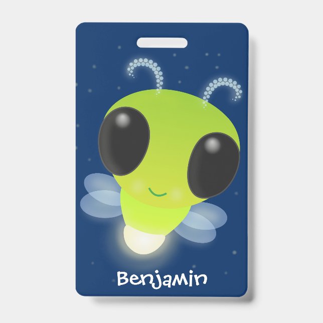 Cute green glow bug firefly cartoon illustration badge (Front)