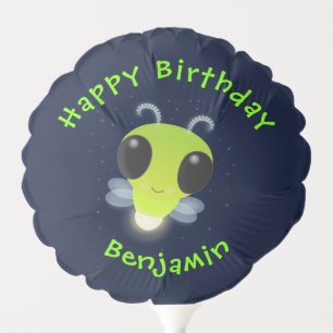 Cute green glow bug firefly cartoon illustration balloon